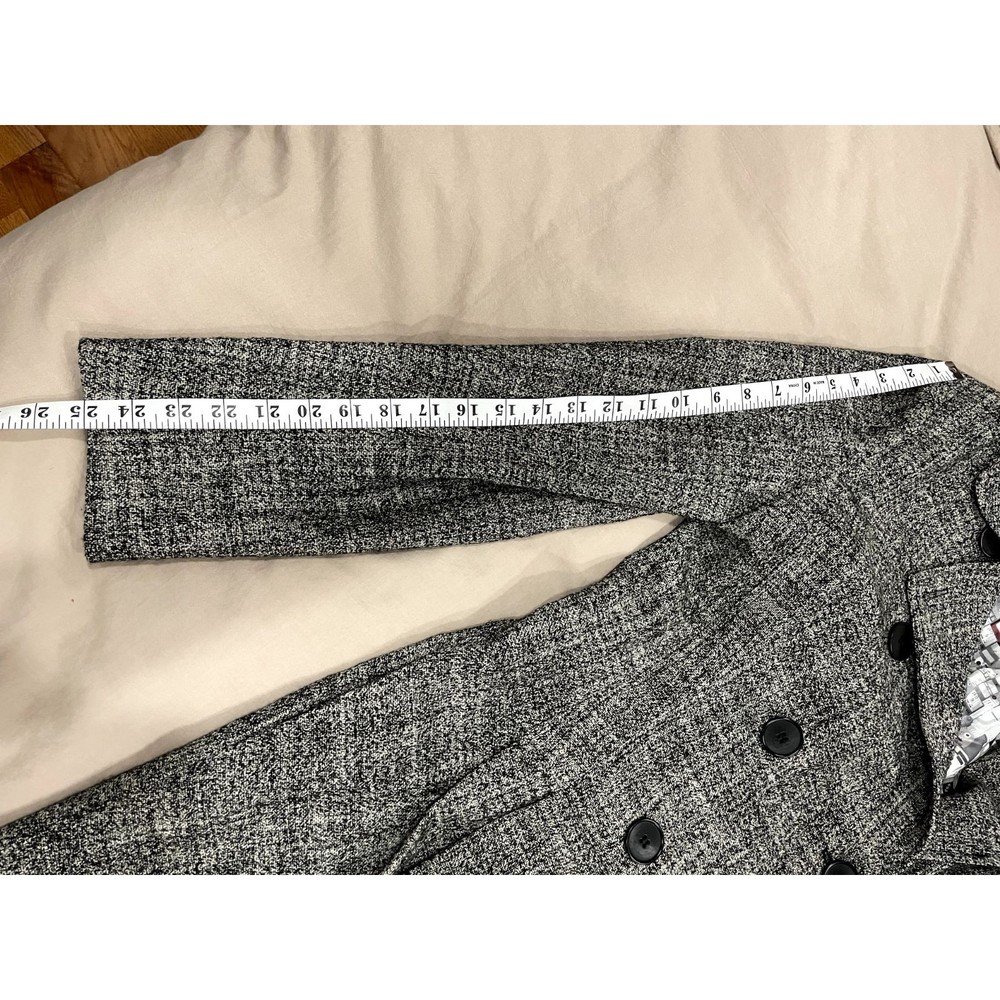 Paul Smith Black Womens 46 Plaid Herringbone Merino Wool Trench Coat Jacket - Picture 8 of 8